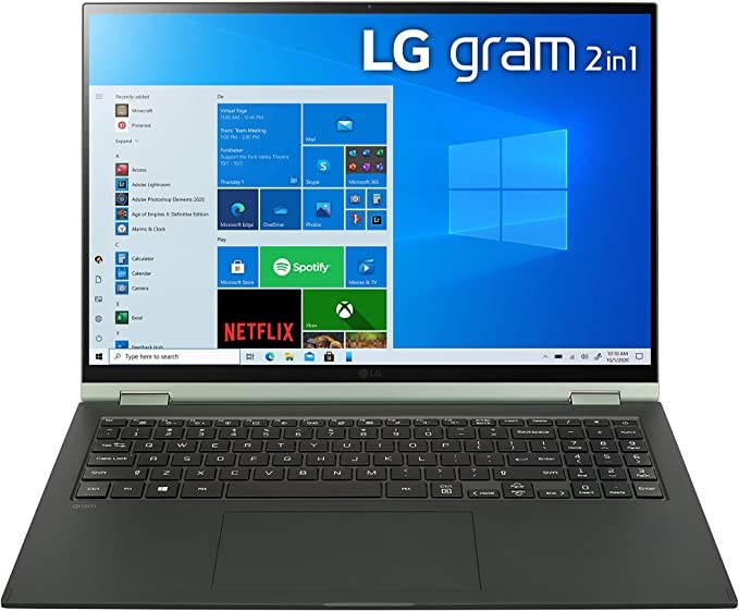 LG Gram 16T90P 16-inch WQXGA (2560 x 1600) 2-in-1 Lightweight Touch Display Notebook, Intel Evo 11th Gen Core i5, 16GB RAM, 512GB SSD, 21-hour battery, Alexa built-in, 2X USB-C, HDMI, USB- green