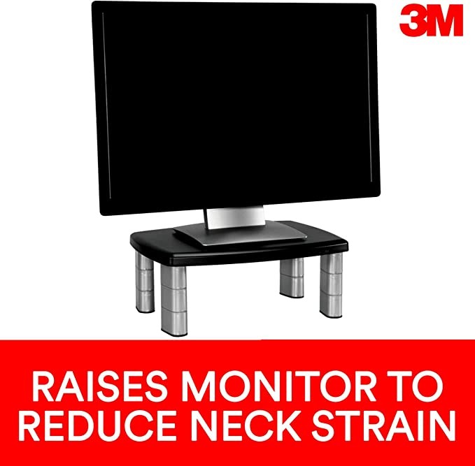 3 M 3 M adjustable monitor arm, height adjusts 3.5 inches to 5 7 CM, holds 36.3 kilogram, columns between 20.32 cm space, silver / black ( MS 80 B )
